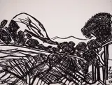 Genko Genkov, Landscape with trees, ink on paper
