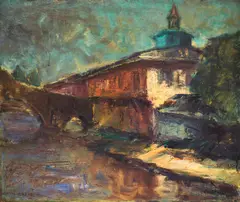 Bridge in Tryavna by Ivan Hristov, 1955, oil on canvas, sold Oct 2024