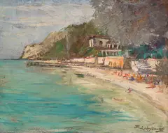 Todor Dobrudzhanski, On the coast of Balchik, 1950s, oil on cardboard