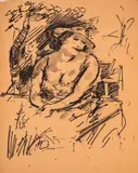 Ilia Beshkov, In the cafe, ink on paper