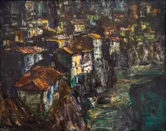 Ivan Hristov, Houses in Veliko Tarnovo, 1970, oil on canvas