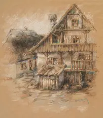 Vladimir Kirin, House in the old Tkalčićeva street, 1913., colored chalk and pastel on paper