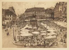 Menci Clement Crnčić, Jelačić Square in Zagreb (Harmica), 1920., watercolor on paper