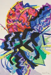 Flying by Edo Murtić, 1974., tempera on paper, sold Oct 2024