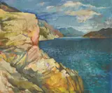 Vilko Šeferov, Landscape, 1950.-1960., oil on plywood
