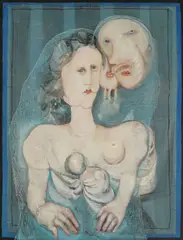 United without socializing by Nives Kavurić-Kurtović, 1985.-1986., oil on canvas mounted on plywood, sold Oct 2024