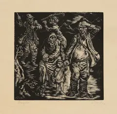 Beggars by Antun Zuppa, woodcut, sold Oct 2024