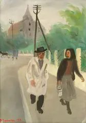 Miron Makanec, Returning from Work, 1933., oil on hardboard