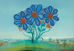 Dragan Gaži, Flowers, 1972., oil on glass