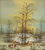 Ivan Lacković Croata, Winter in the Village, oil on glass