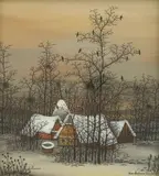 Ivan Lacković Croata, Village in Winter, cca. 1970., oil on glass