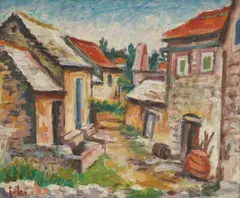 Village on Hvar (Humac) by Joko Knežević, 1972., oil on canvas, sold Oct 2024