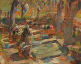 Ismet Mujezinović, Washing Laundry in the Stream, 1938., oil on board