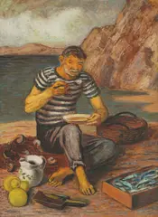 Ivan Mirković, Fisherman at Lunch, 1936.-1950., oil on hardboard