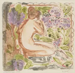 Ljerka Njerš, Nude Girl Surrounded by Flowers, 1989., monotype in oil on paper