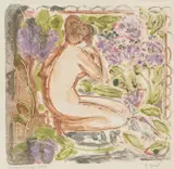 Ljerka Njerš, Nude Girl Surrounded by Flowers, 1989., monotype in oil on paper
