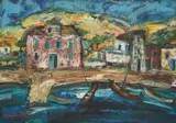 IVO VOJVODIĆ, In the Harbor, oil on hardboard