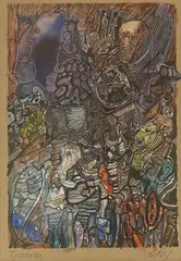 Anxiety by Predrag Goll, ink and watercolor on paper, offered Oct 2024