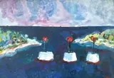 Stipe Nobilo, Badija - Three Buoys, 1974., watercolor and gouache on paper
