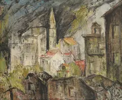 Cata Dujšin-Ribar, White Bell Tower, oil on canvas