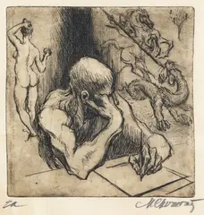 Scriitor în miez de noapte by Marcel Chirnoagă, acvaforte și acvatintă, sold Sep 2024