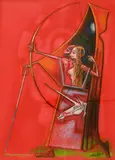 Ion Iancuț, Văzul, brațul și săgeata, pastel pe hârtie