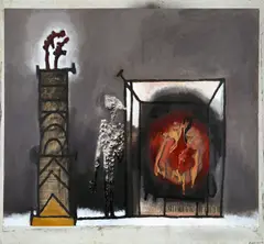 Paul Ackerman, Postindustrialism, ulei și colaj din ziar pe pânză