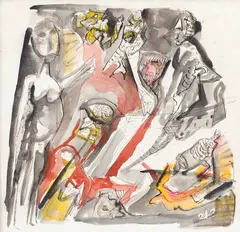 Vasile Kazar, Muze, 1990, acuarelă şi tuş pe hârtie