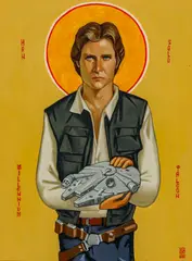 Ștefan Eșanu, Saint Han Solo, 2022, emulsie de tempera pe lemn, în stil bizantin