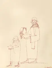 Hrănind păsările by Ion Iancuț, peniță pe hârtie, sold Sep 2024