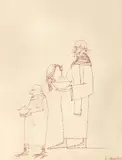 Hrănind păsările by Ion Iancuț, peniță pe hârtie, sold Sep 2024