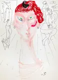 Tia Peltz, Ceai dansant, 1998, tuș, cariocă și marker pe hârtie