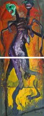 Fata cu casă în spate by Vioara Bara, 1990, ulei pe pânză, offered Sep 2024