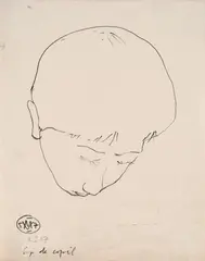 Mihu Vulcanescu, Cap de copil, 1957, tuș pe hârtie