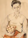 Gheorghe Juster, Jucătorul de șah, acuarelă și creion pe hârtie