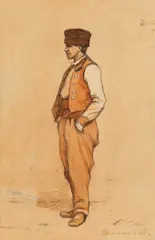 Târgoveț by Ludovic Bassarab, acuarelă și creion pe hârtie, sold Sep 2024