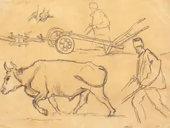 Camil Ressu, La arat, 1910, cărbune pe hârtie