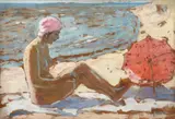 Ghelman Lazăr, La plajă, ulei pe carton