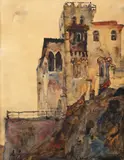 Vila Șuțu din Constanța by Rudolf Schweitzer–Cumpăna, acuarelă pe hârtie, sold Sep 2024