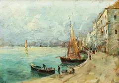 Bărci în Lagună by Constion, ulei pe carton, sold Sep 2024