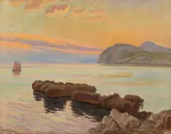 Cornel Minişan, Corabie la apus, 1929, ulei pe carton