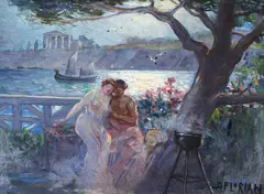 Dimitrie Florian, Poveste de dragoste (Nimfă și faun), ulei pe carton