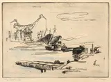 Simion Iuca, La Galați, 1964, gravură acuarelată