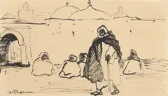 Peisaj din Fez by Stefan Popescu, tuș pe hârtie, sold Sep 2024