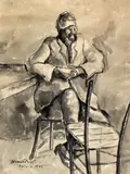 Hrandt Avachian, Turc la cafenea, 1925, acuarelă și tuș pe hârtie