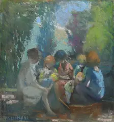 Nicolae Gropeanu, Copii în grădină, pastel pe hârtie lipită pe carton