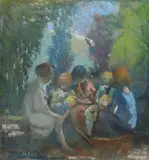 Nicolae Gropeanu, Copii în grădină, pastel pe hârtie lipită pe carton