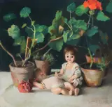 Gyula Bálint, Mușcate și păpuși, pastel pe carton