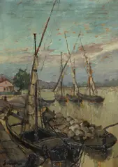 Gheorghe Sarbu, Bărci la Sfântu Gheorghe, ulei pe carton