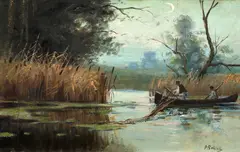 Dimitrie Florian, Pescari în Deltă, ulei pe pânză lipită pe carton